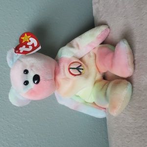 Peace ✌Tiedye Bear Ty Beanie Baby 🐻 Gift, Kids Toy, Rare Collectible, NWT